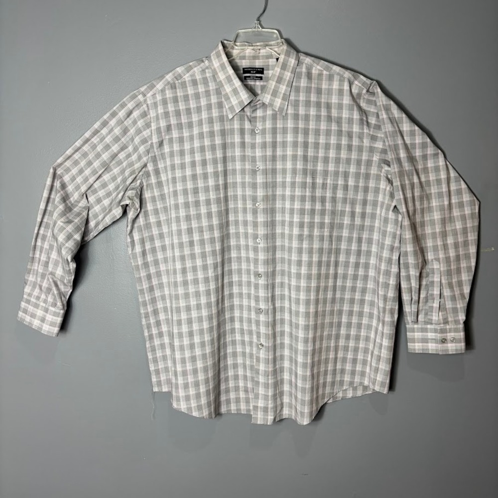 Shaquille ONeal XLG Mens Dress Shirt 19 36/37 Big Fit Cooling Stretch Grey Plaid